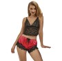 SUBBLIME - 953966 CAMISOLA DE SEDA CASUAL + CALÇA DE RENDA PRETA/VERMELHA L/XL