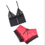 SUBBLIME - 953966 CHEMISE DE NUIT DÉCONTRACTÉE EN SOIE + PANTALON EN DENTELLE NOIR/ROUGE L/XL