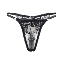 SUBBLIME - CONJUNTO DE 3 PEAS SUTI + TANGA + LIGA ESTAMPADO FLORAL PRETO L/XL