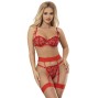 SUBBLIME - 954321 SOUTIEN-GORGE + STRING + PORTE-JARRETELLES IMPRIMÉ COEUR ROUGE S/M
