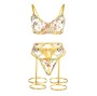SUBBLIME - 954345 BRA + THONG + GARTER BELT FLORAL DESIGN YELLOW S/M