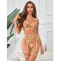 SUBBLIME - 954352 BRA + THONG + GARTER BELT FLORAL DESIGN YELLOW L/XL