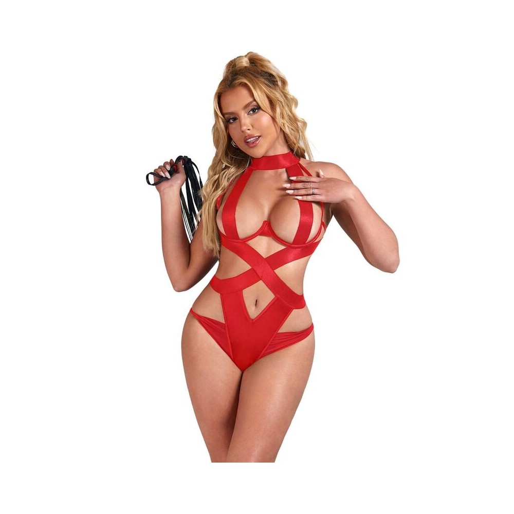 SUBBLIME - SEXY HALTER BODY WITH HARNESS RED S/M