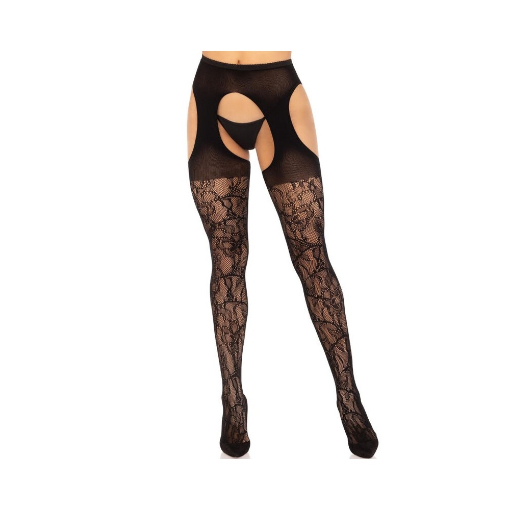 LEG AVENUE - LACE GARTER STOCKINGS BLACK