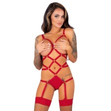 LIVCO CORSETTI FASHION - THIARA LC 20213 SET BODY + STRÜMPFE ROT S/M