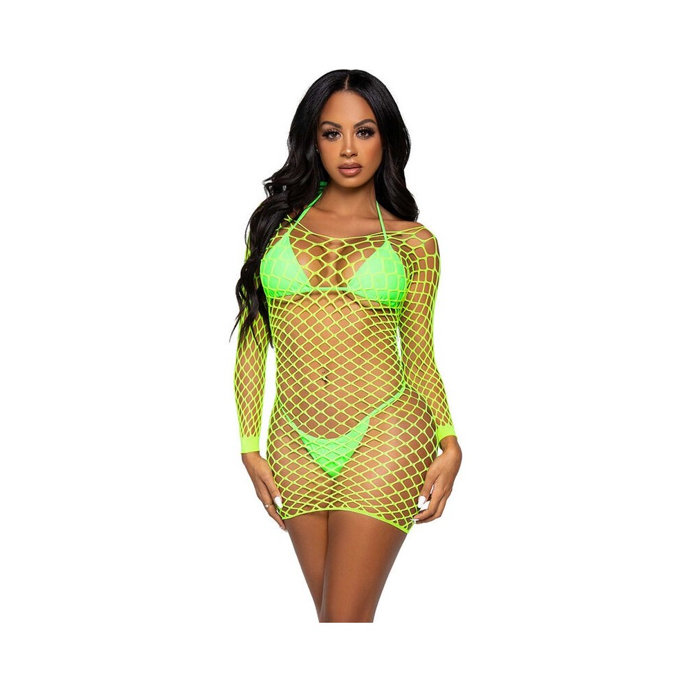 LEG AVENUE - LONG SLEEVE NET DRESS GREEN ONE SIZE