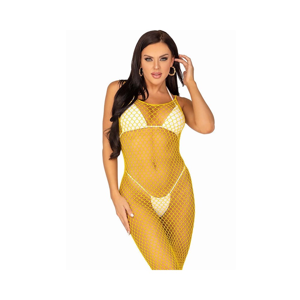 LEG AVENUE - ROBE LONGUE FILET JAUNE TAILLE UNIQUE