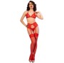 CHILIROSE - CR 4848 CONJUNTO DE SUTIÃ DE RENDA VERMELHA + TANGA + MEIAS S