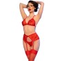 CHILIROSE - CR 4848 SET REGGISENO IN PIZZO ROSSO + PERIZOMA + CALZE T