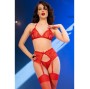 CHILIROSE - CR 4848 ROTER SPITZEN-BH + TANGA + STRÜMPFE SET L