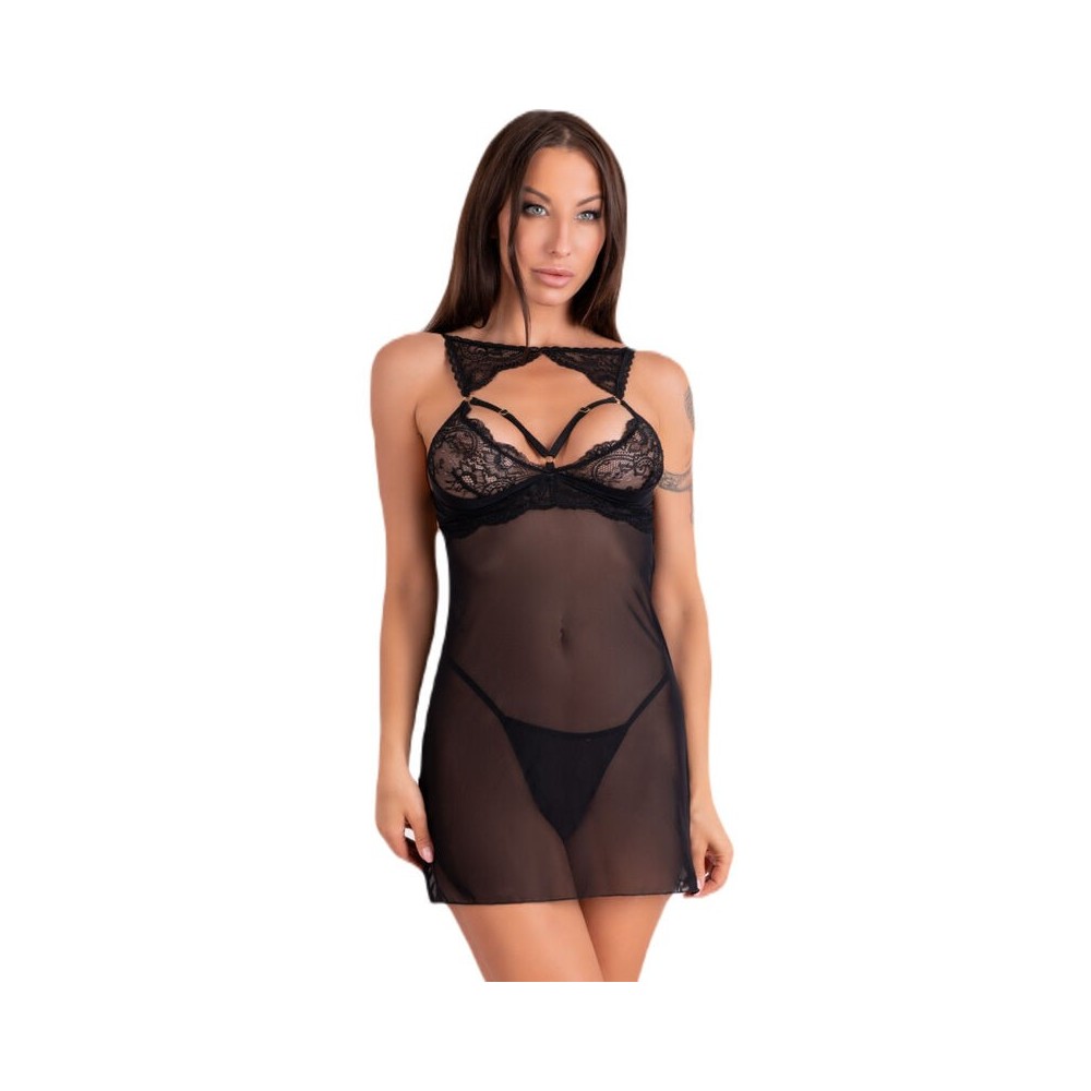 LIVCO CORSETTI FASHION - KROLINA LC 90734 CHEMISE + PERIZOMA NERO S/M