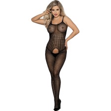 SUBBLIME - 951726 SCHWARZER ELASTISCHER NETZ-BODYSTOCKING MIT SCHRITTFREIEM UNTERTEIL EINE GRÖSSE