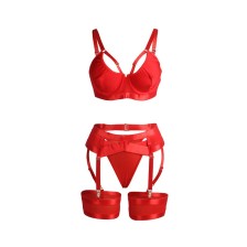SUBBLIME - 955267 RED BONDAGE BRA WITH GARTER SET L/XL