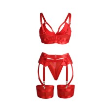 SUBBLIME - 955267 REGGISENO BONDAGE ROSSO CON GIARRETTIERA L/XL
