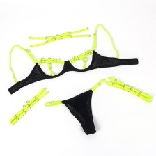 SUBBLIME - 955274 ENSEMBLE SOUTIEN-GORGE AVEC COLLIER ET DÉTAILS DE JAMBES VERT FLUORESCENT S/M