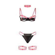SUBBLIME - 955304 BH-SET MIT HALSKETTE UND BEINDETAILS FLUORESZIERENDES ROSA L/XL