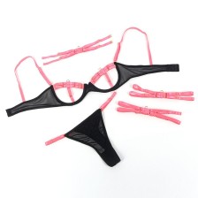 SUBBLIME - 955304 ENSEMBLE SOUTIEN-GORGE AVEC COLLIER ET DÉTAILS DE JAMBES ROSE FLUORESCENT L/XL
