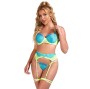 SUBBLIME - 955311 CONJUNTO DE SUTIÃ COM RENDA E LIGAS VERDE E AZUL S/M