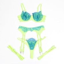 SUBBLIME - 955311 COMPLETO REGGISENO CON PIZZO E LINEE GIARRETRICI VERDE E BLU S/M