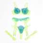 SUBBLIME - 955328 BRA SET WITH LACE AND GARTER LINES GREEN AND BLUE L/XL