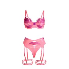 SUBBLIME - 955359 CONJUNTO DE SUTIÃ COM RENDA E LIGAS ROSA E ROXO S/M