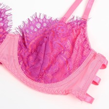 SUBBLIME - 955359 ENSEMBLE SOUTIEN-GORGE AVEC DENTELLE ET LIENS JARRETELLES ROSE ET VIOLET S/M