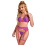 SUBBLIME - 955366 ENSEMBLE SOUTIEN-GORGE AVEC LIGNES DE DENTELLE ET JARRETELLES ROSE ET VIOLET L/XL