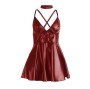 SUBBLIME - 955397 ROBE À BRETELLES EN CUIR BORDEAUX S/M