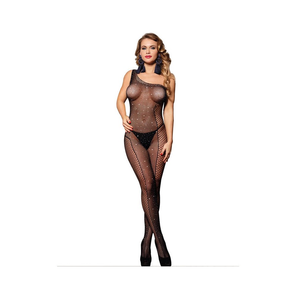 SUBBLIME - 952037 BODYSTOCKING MONOSPALLA A RETE CON STRASS NERO TAGLIA UNICA