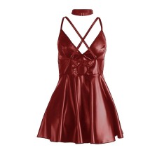 SUBBLIME - 955403 ROBE À BRETELLES EN CUIR BORDEAUX L/XL