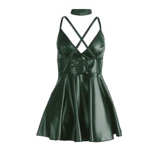 SUBBLIME - 955434 ABITO CON SPALLINE IN PELLE VERDE S/M
