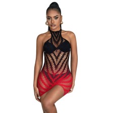 SUBBLIME - 952242 RED AND BLACK DEGRADED ELASTIC FISHNET DRESS ONE SIZE