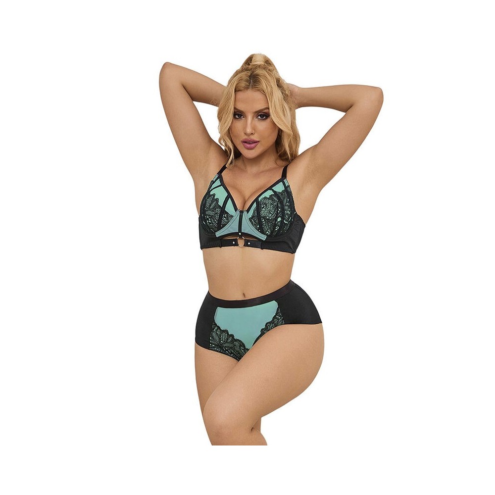 SUBBLIME - 955557 GRÜNES LACKLEDER-NETZ-ZIPPER-BH-SET S/M