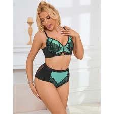 SUBBLIME - 955557 GREEN PATENT LEATHER MESH ZIPPER BRA SET S/M