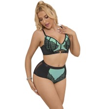 SUBBLIME - 955564 ENSEMBLE SOUTIEN-GORGE EN CUIR VERNI VERT AVEC FERMETURE ÉCLAIR L/XL