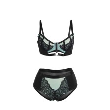 SUBBLIME - 955564 GRÜNES LACKLEDER-NETZ-ZIPPER-BH-SET L/XL
