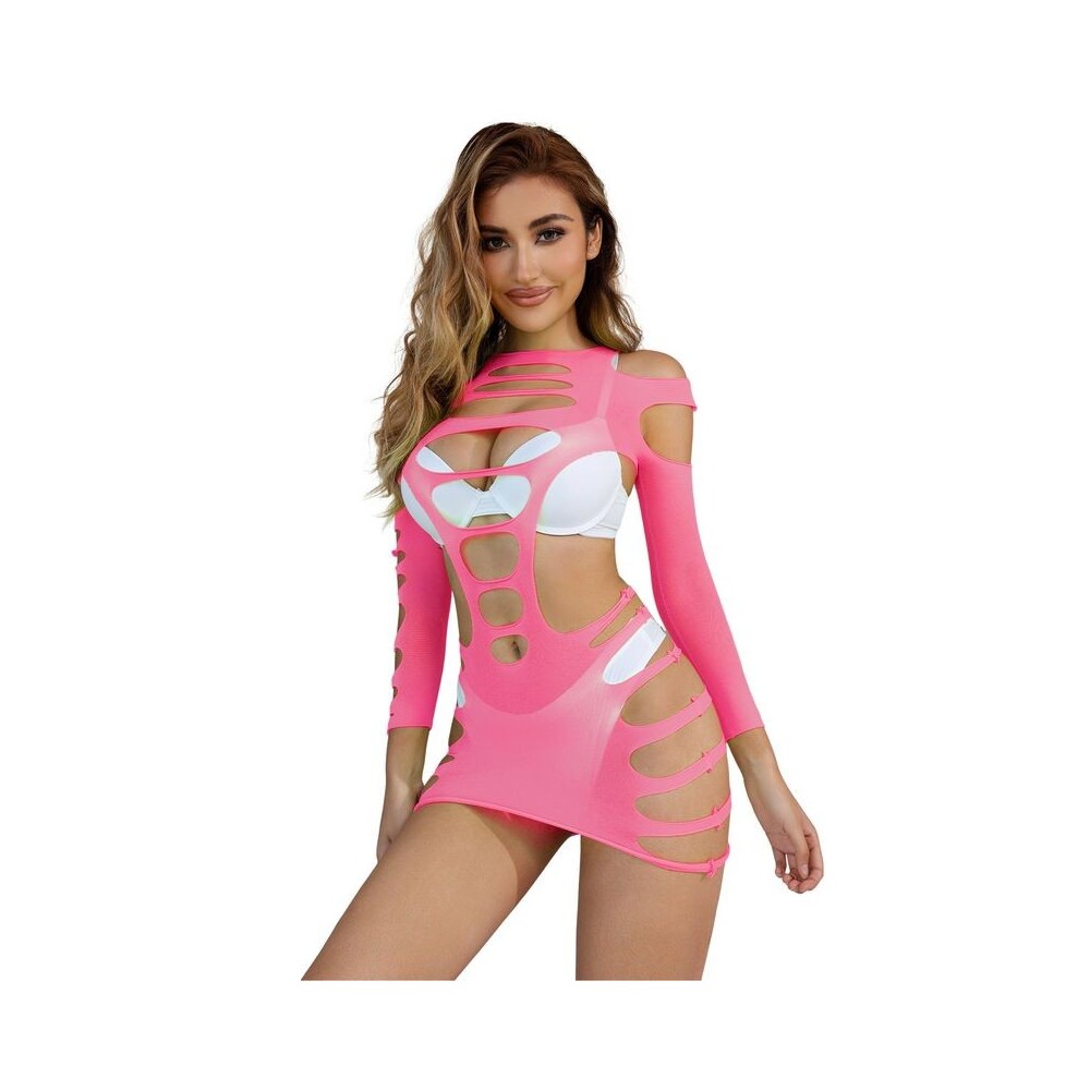 SUBBLIME - 952273 ROBE RÉSILLE ÉLASTIQUE MANCHES LONGUES ROSE TAILLE UNIQUE