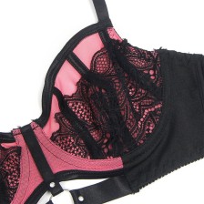 SUBBLIME - 955571 CONJUNTO DE SUTIÃ DE COURO VERDE COM ZÍPER DE MALHA ROSA P/M