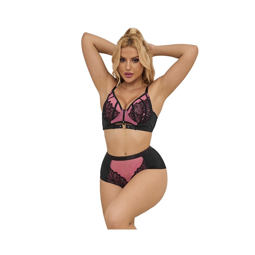 SUBBLIME - 955588 PINK PATENT LEATHER MESH ZIPPER BRA SET L/XL