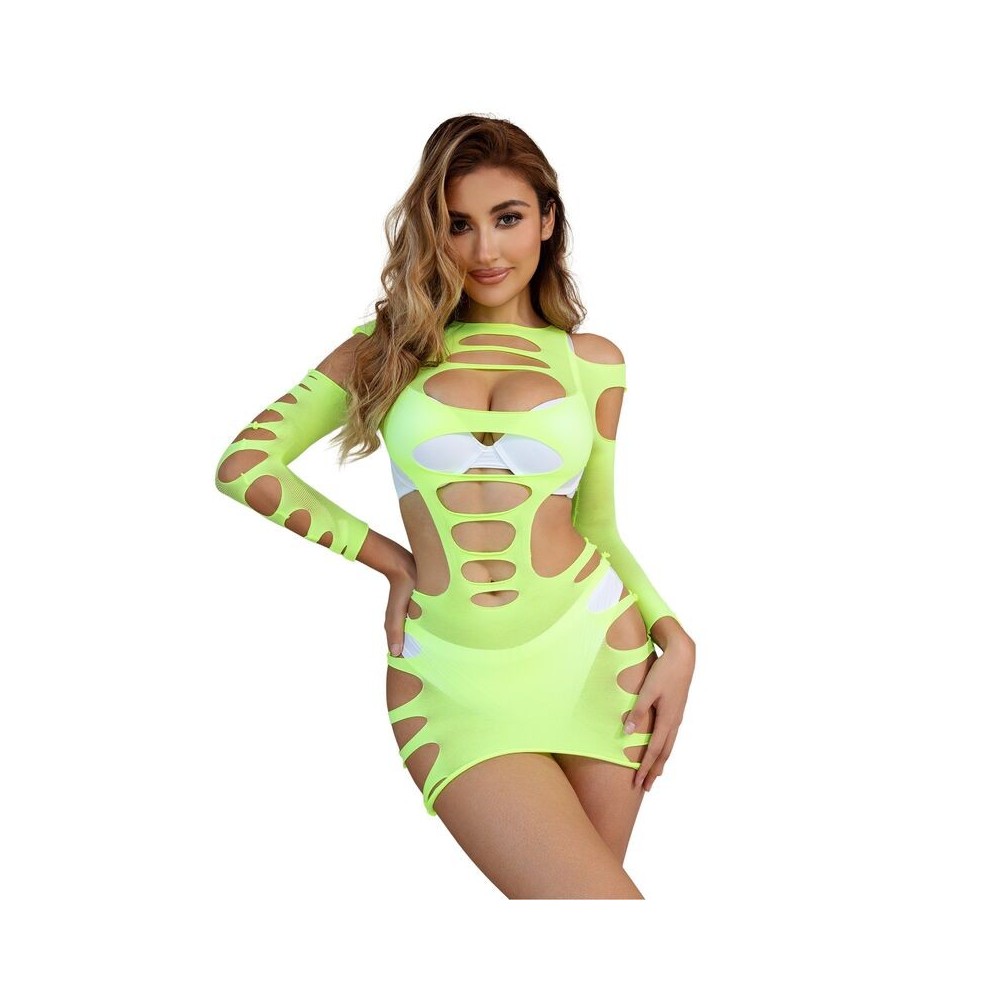 SUBBLIME - 952280 GRÜN LANGRMELIGER ELASTISCHER NETZ-KLEID EINE GRÖSSE