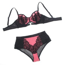 SUBBLIME - 955588 CONJUNTO DE SUTIÃ DE COURO VERDE COM ZÍPER DE MALHA ROSA L/XL