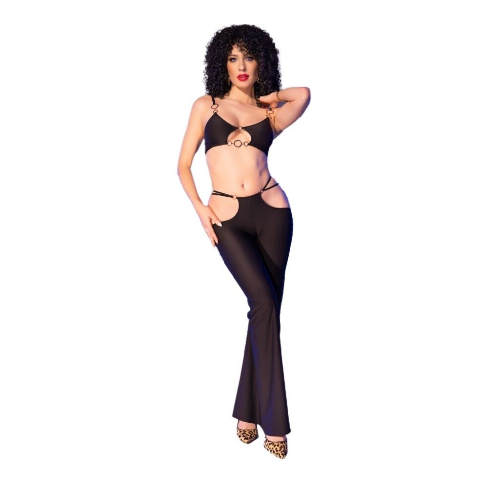 CHILIROSE - CR 4851 ENSEMBLE TOP ET LEGGINGS NOIRS AVEC ACCESSOIRES DORÉS S