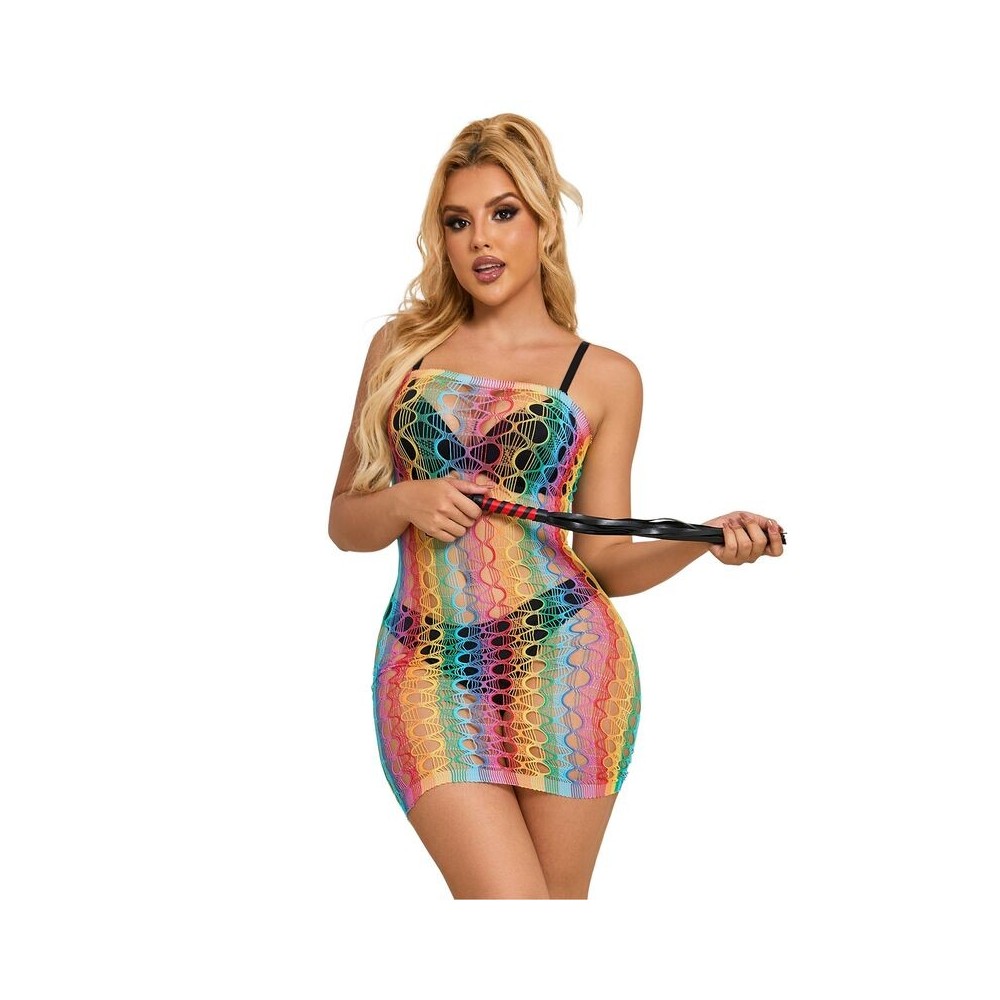 SUBBLIME - 952365 RAINBOW BARE SHOULDER FISHNET DRESS ONE SIZE