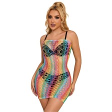 SUBBLIME - 952365 RAINBOW BARE SHOULDER FISHNET DRESS ONE SIZE