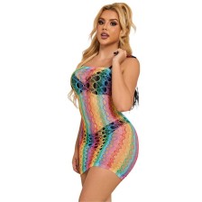 SUBBLIME - 952365 RAINBOW NETZ-KLEID MIT FREIEN SCHULTERN EINE GRÖSSE