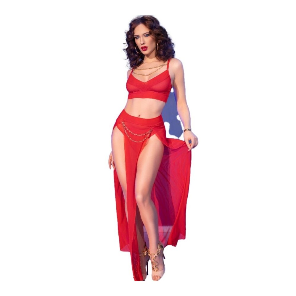 CHILIROSE - CR 4850 CONJUNTO DE TOP E LEGGING VERMELHO COM ACESSÓRIOS DOURADOS S