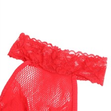 SUBBLIME - 952372 FISHNET AND LACE CROTCHLESS BODYSTOCKING WITH HIGH NECK RED ONE SIZE