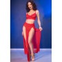 CHILIROSE - CR 4850 ROTES TOP UND LEGGINGS SET MIT GOLDENEN ACCESSOIRES M