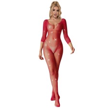 SUBBLIME - 952419 BODYSTOCKING A RETE CON STRASS MANICA LUNGA ROSSO TAGLIA UNICA