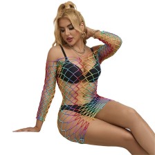 SUBBLIME - 952426 RAINBOW LONG SLEEVE FISHNET DRESS ONE SIZE